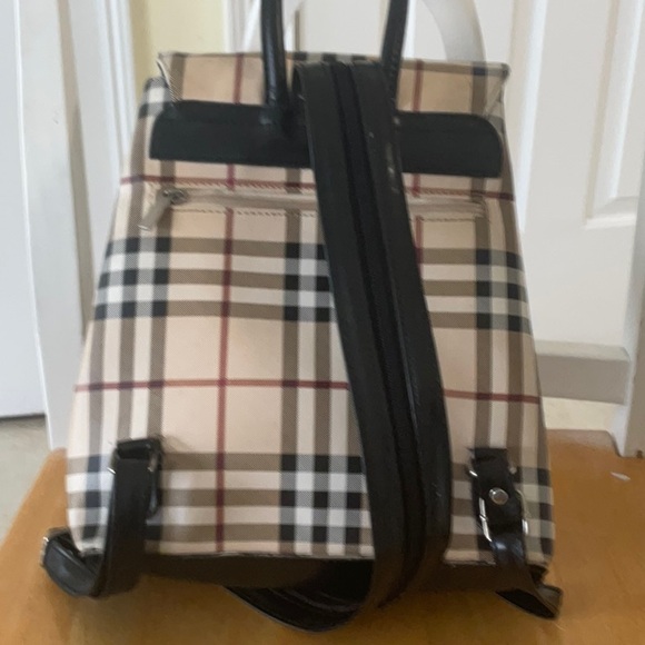 Burberry Beige Plaid Canvas Backpack with Black Accents - Picture 3 of 7